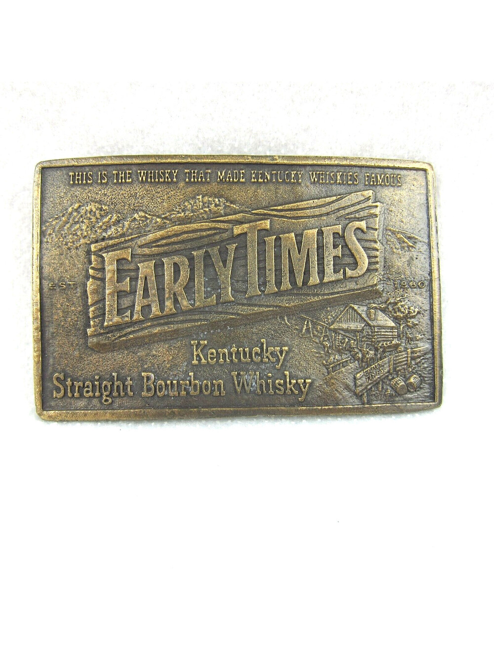 Vintage 1980s Early Times Kentucky Straight Bourbon Whiskey Metal Belt Buckle